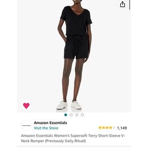 Women's Supersoft Terry Short Sleeve V Neck Romper, Medium, Black